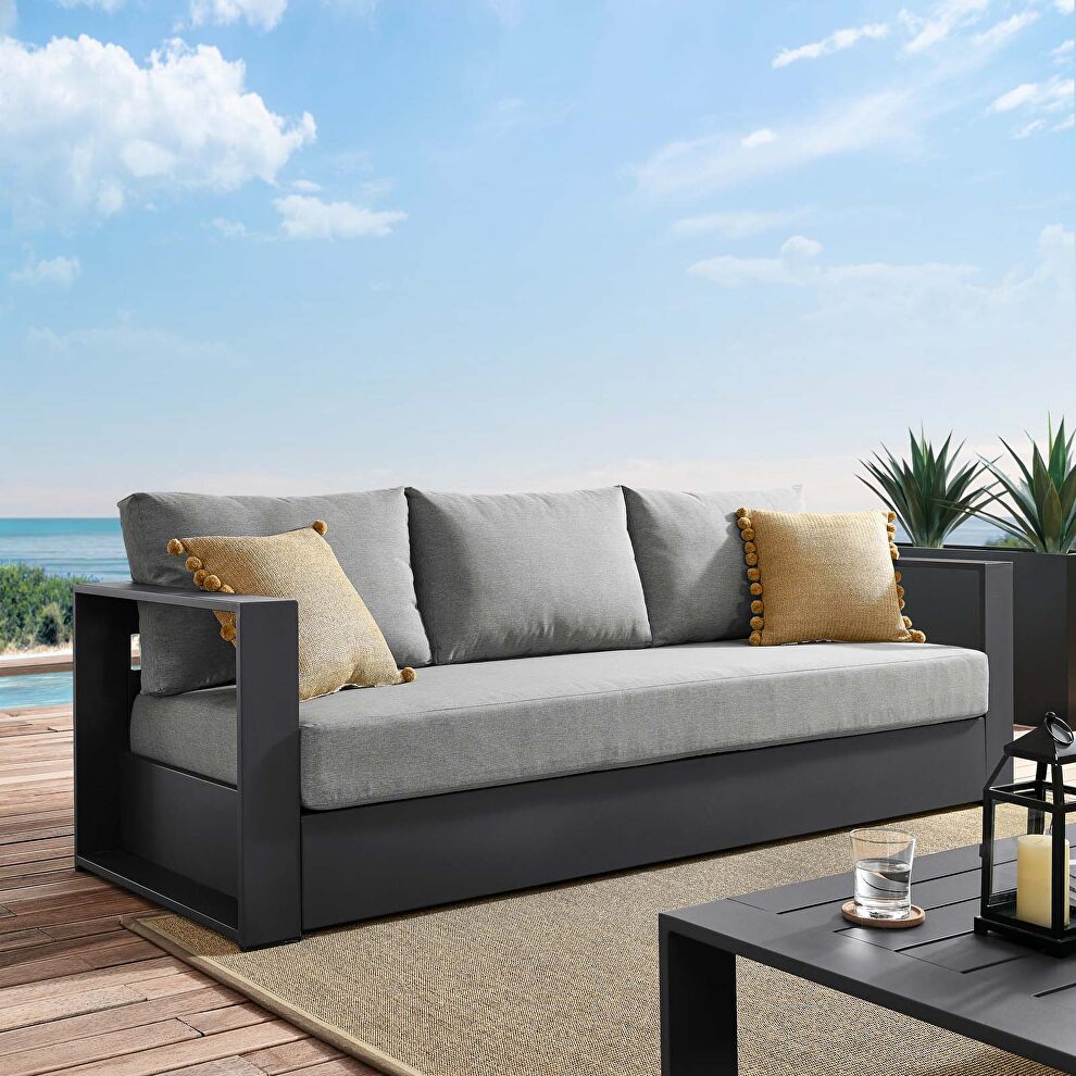 Gray finish outdoor patio powder-coated aluminum sofa by Modway