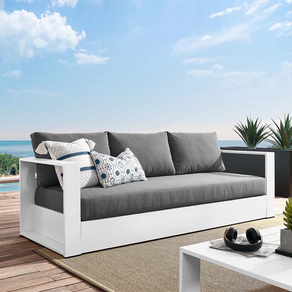 White/ charcoal finish outdoor patio powder-coated aluminum sofa by Modway