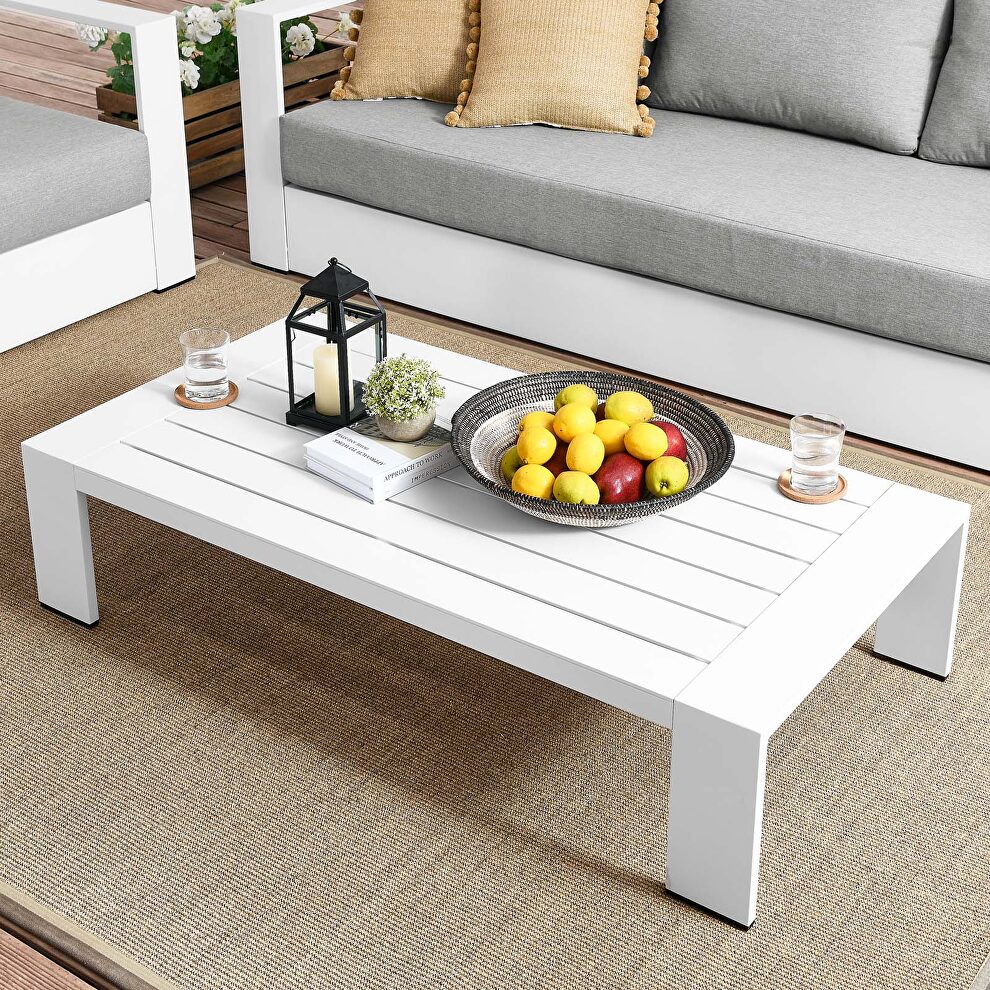 White finish outdoor patio powder-coated aluminum coffee table by Modway