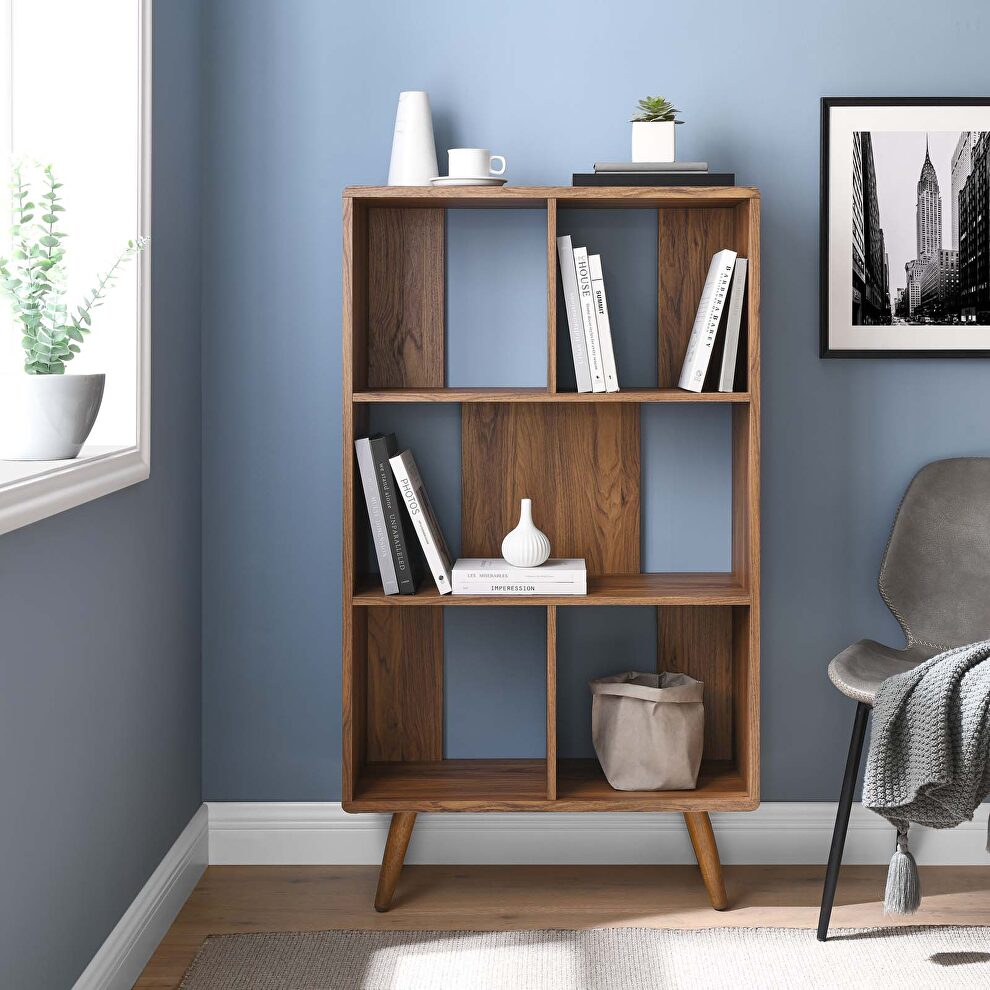 Wood three-tiered bookcase in walnut by Modway
