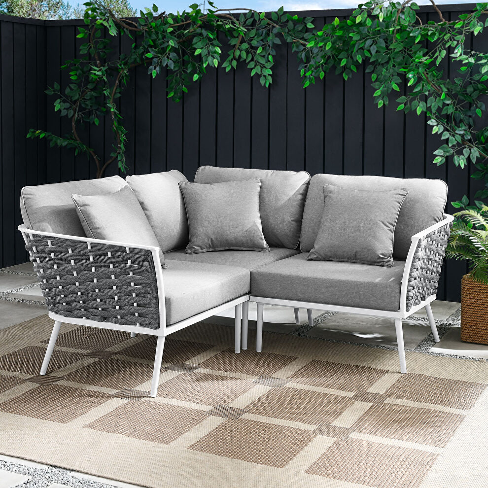 White/ gray finish outdoor patio aluminum small sectional sofa by Modway