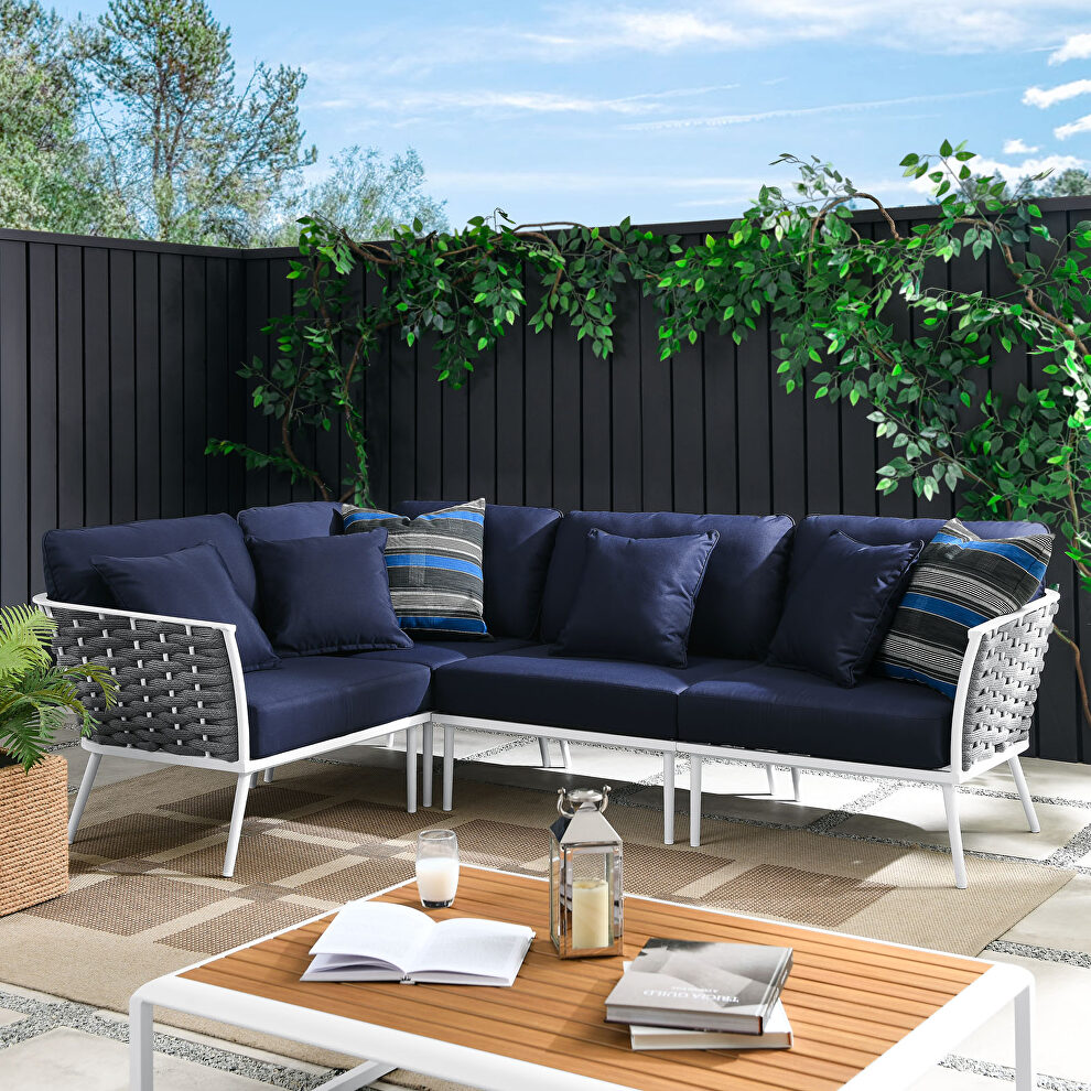 White/ navy finish outdoor patio aluminum large sectional sofa by Modway