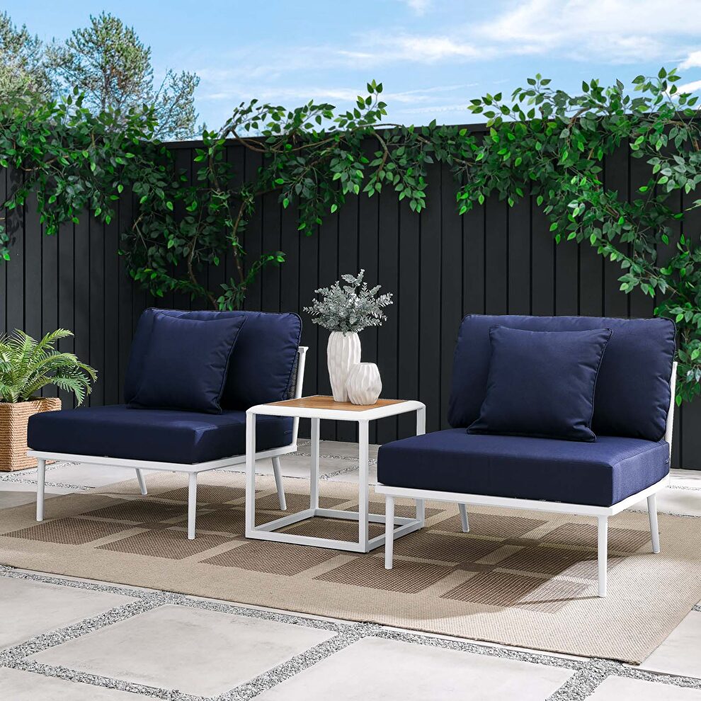 White/ navy finish 3-piece outdoor patio aluminum set by Modway