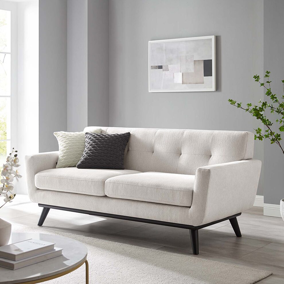 Ivory finish herringbone fabric loveseat by Modway