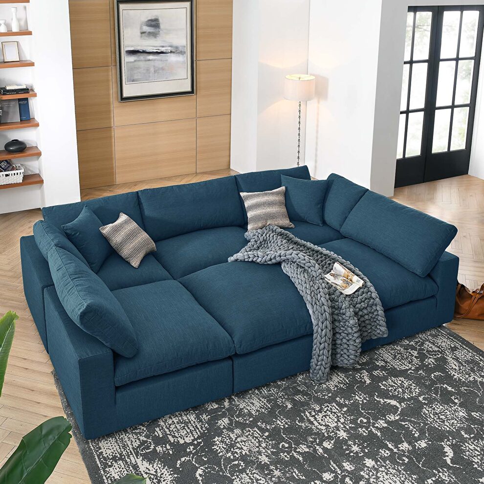 Down filled overstuffed 6-piece sectional sofa in azure by Modway