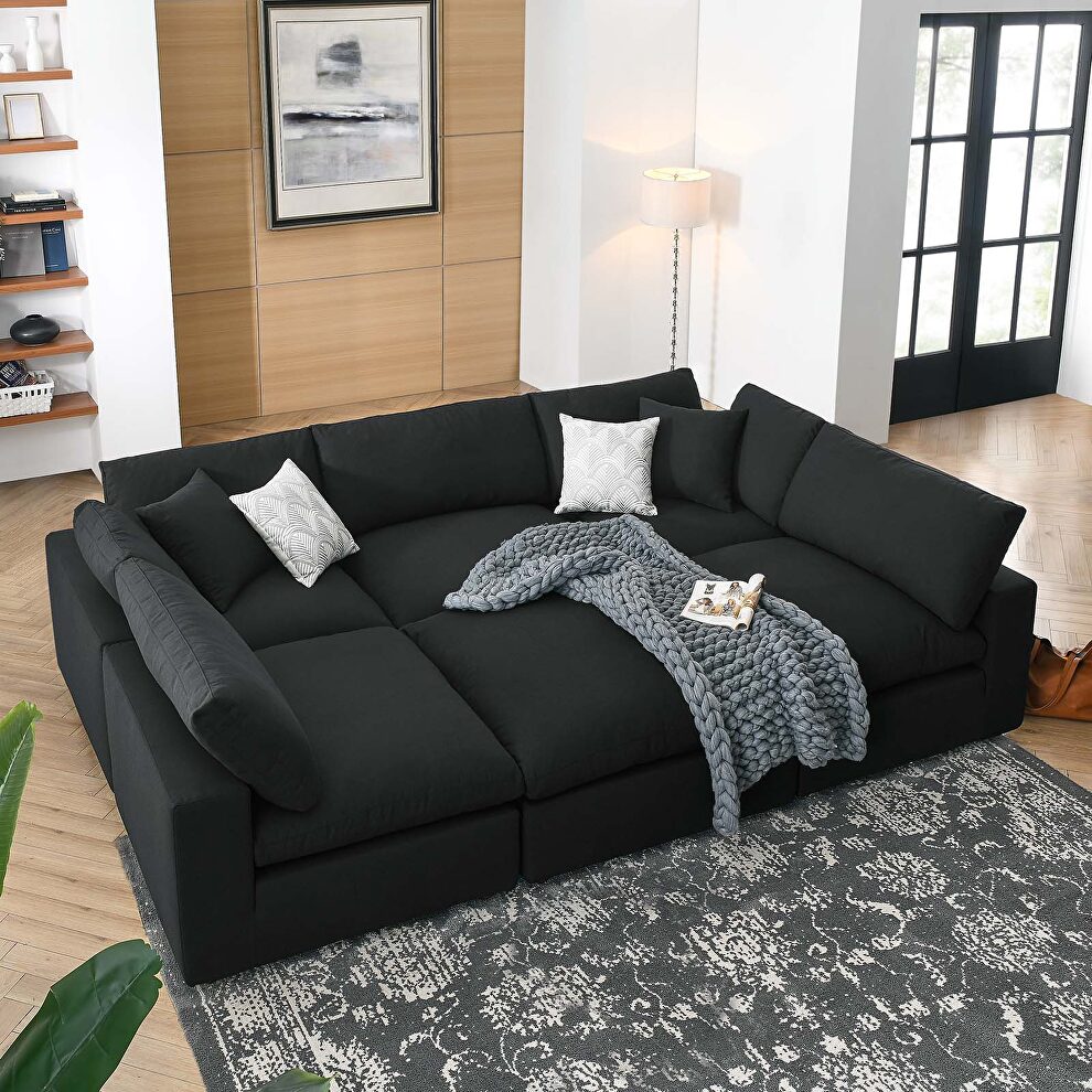 Down filled overstuffed 6-piece sectional sofa in black by Modway