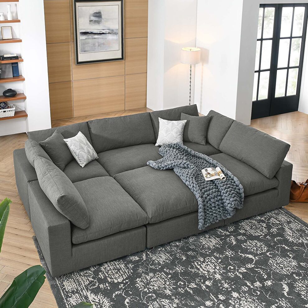 Down filled overstuffed 6-piece sectional sofa in gray by Modway