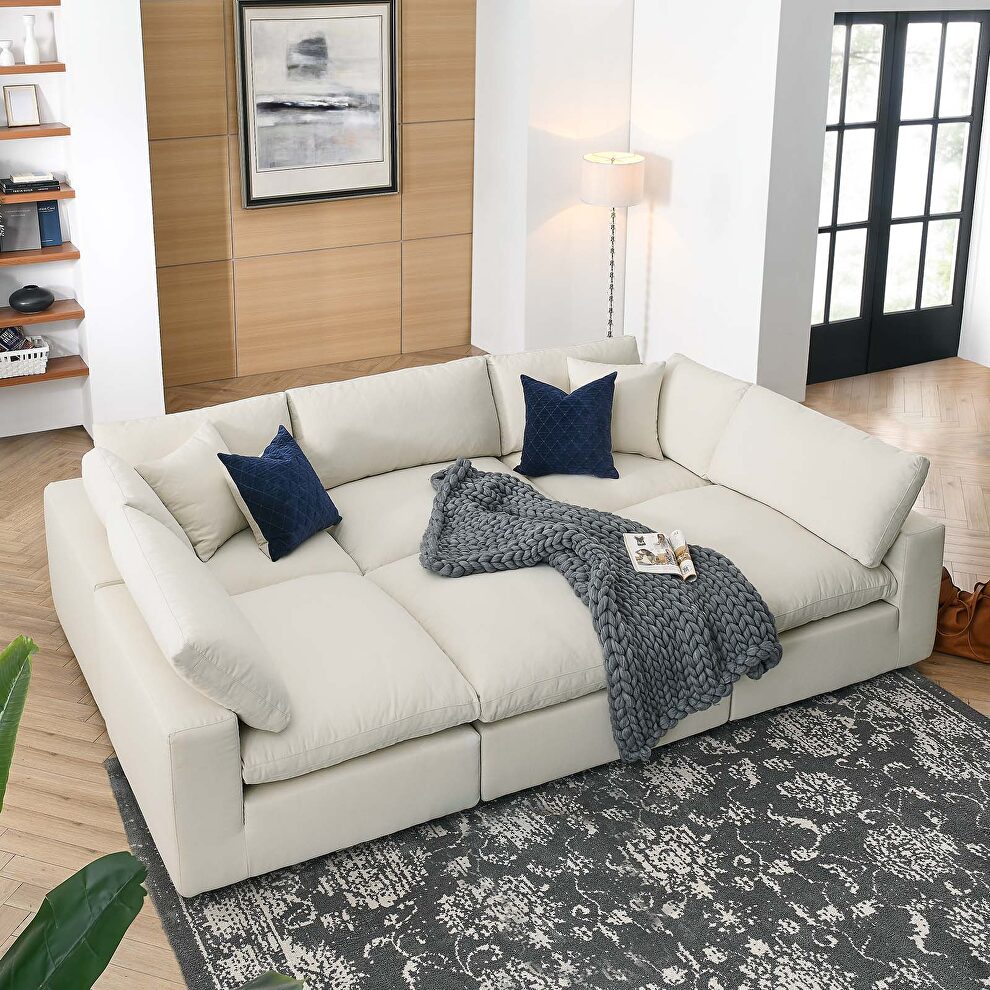 Down filled overstuffed 6-piece sectional sofa in light beige by Modway