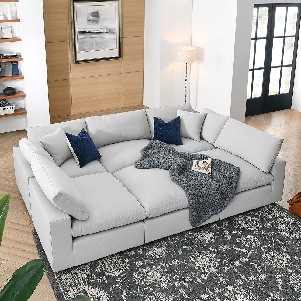 Down filled overstuffed 6-piece sectional sofa in light gray by Modway