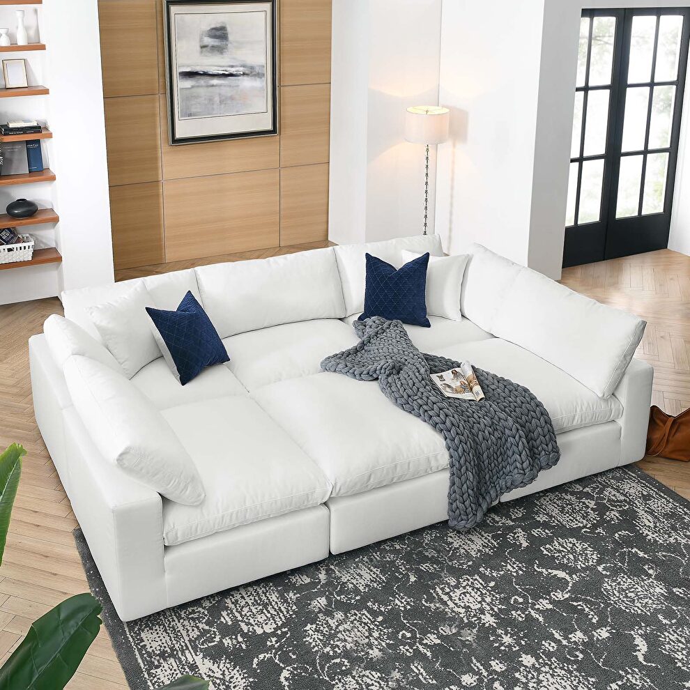 Down filled overstuffed 6-piece sectional sofa in pure white by Modway