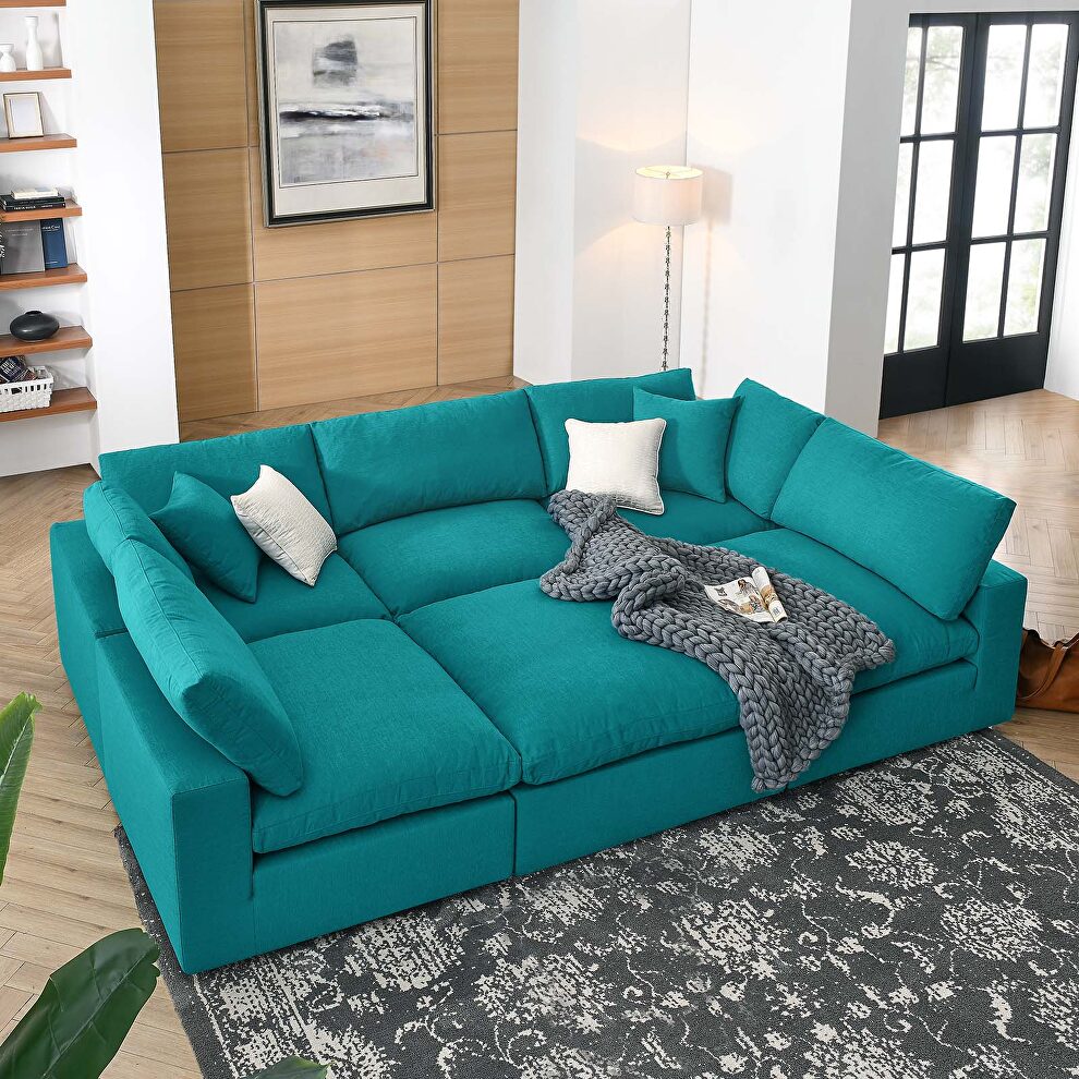 Down filled overstuffed 6-piece sectional sofa in teal by Modway