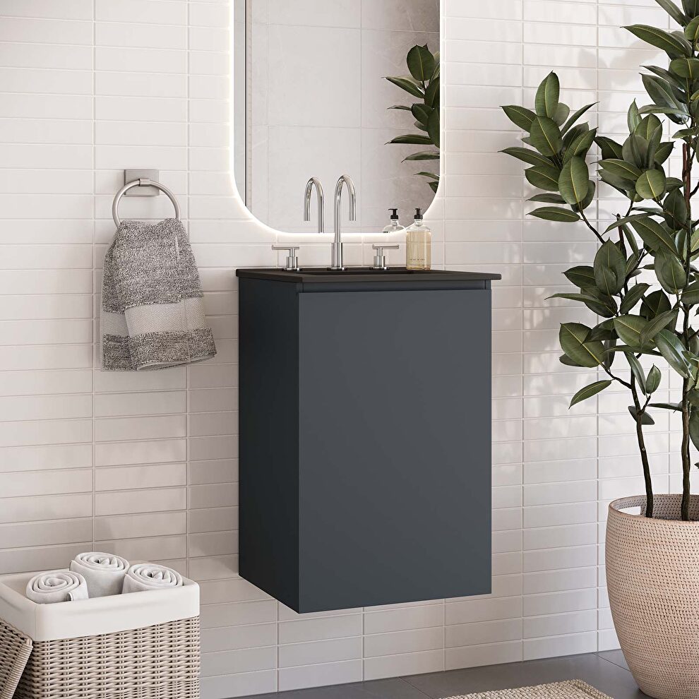 Wall-mount 18 bathroom vanity in gray/ black by Modway