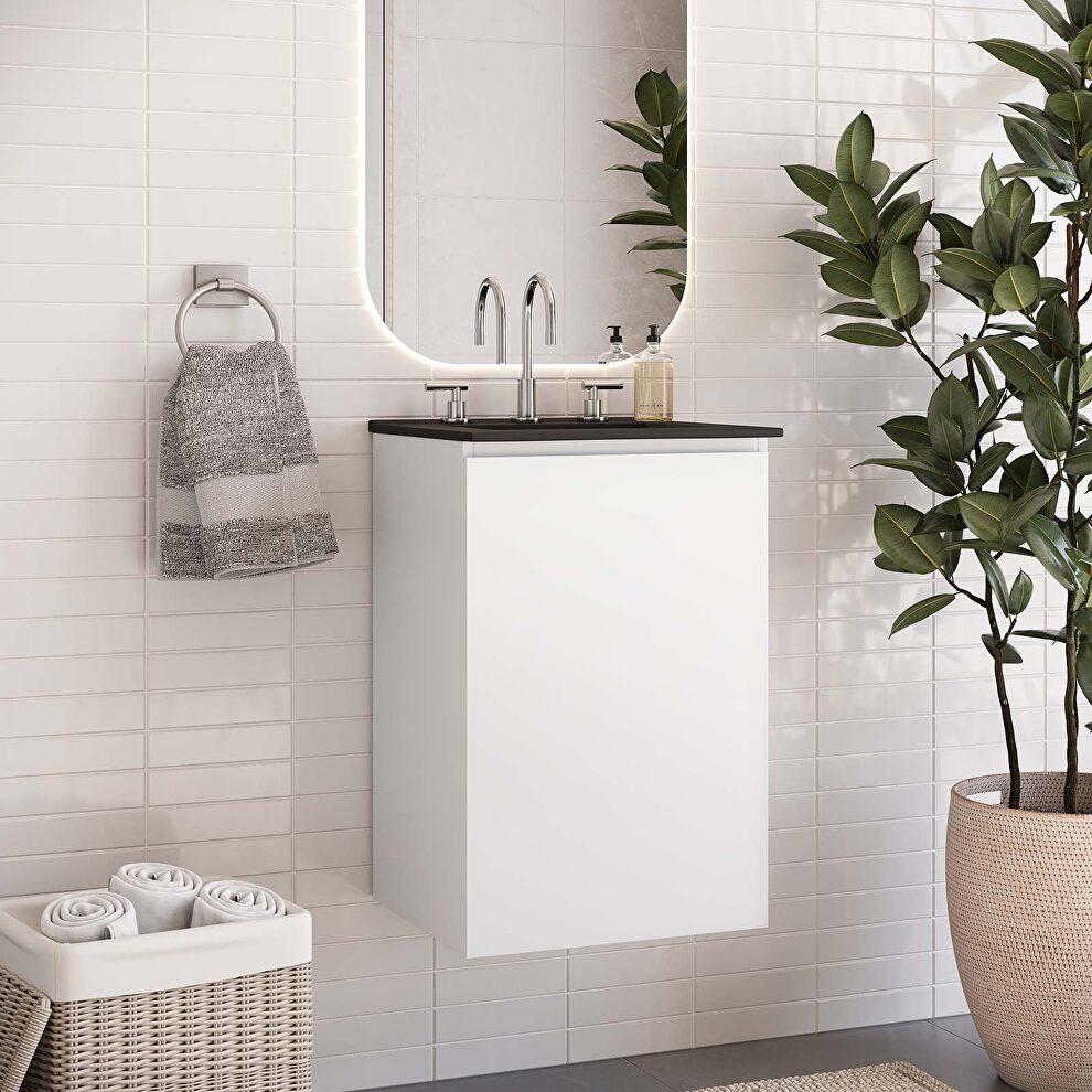 Wall-mount 18 bathroom vanity in white/ black by Modway