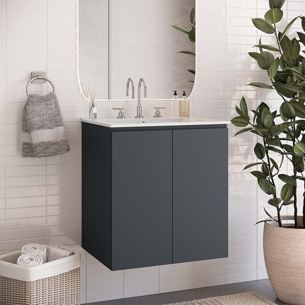 Wall-mount 24 bathroom vanity in gray/ white by Modway