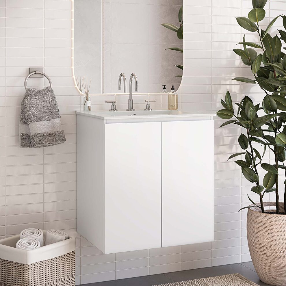 White wall-mount 24 bathroom vanity in white by Modway