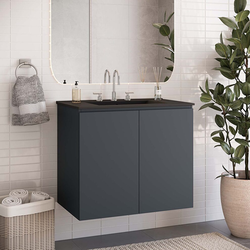 Wall-mount 30 bathroom vanity in gray/ black by Modway