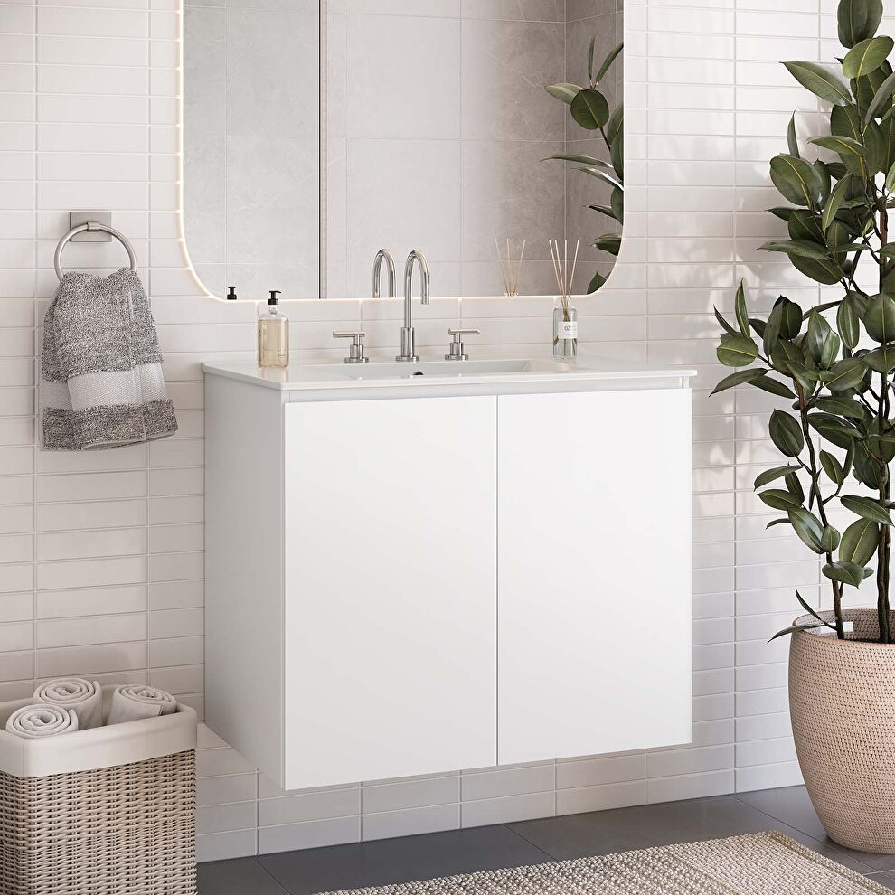 Wall-mount 30 bathroom vanity in white by Modway