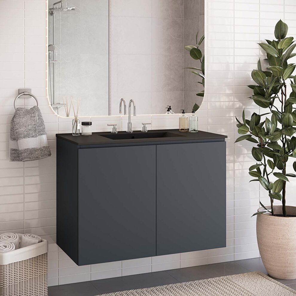 Wall-mount 36 bathroom vanity in gray/ black by Modway