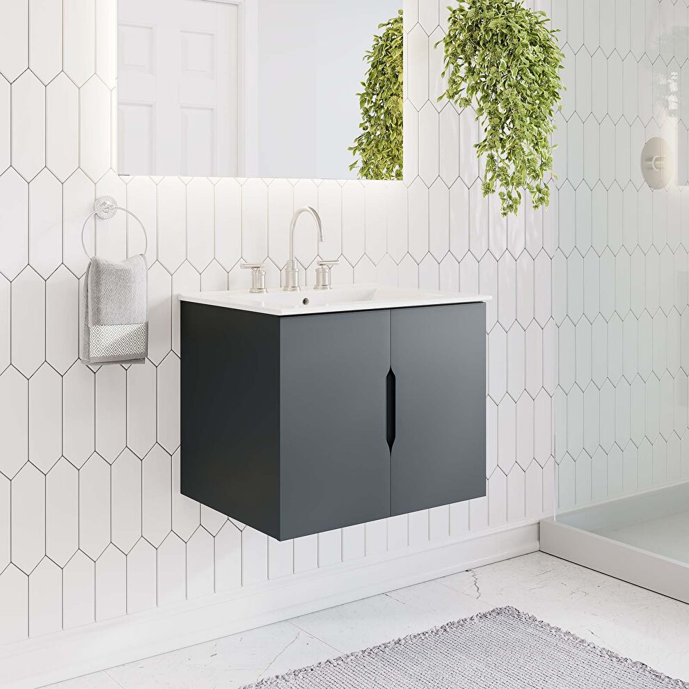 Gray finish 24 bathroom vanity w/ white sink ceramic basin by Modway