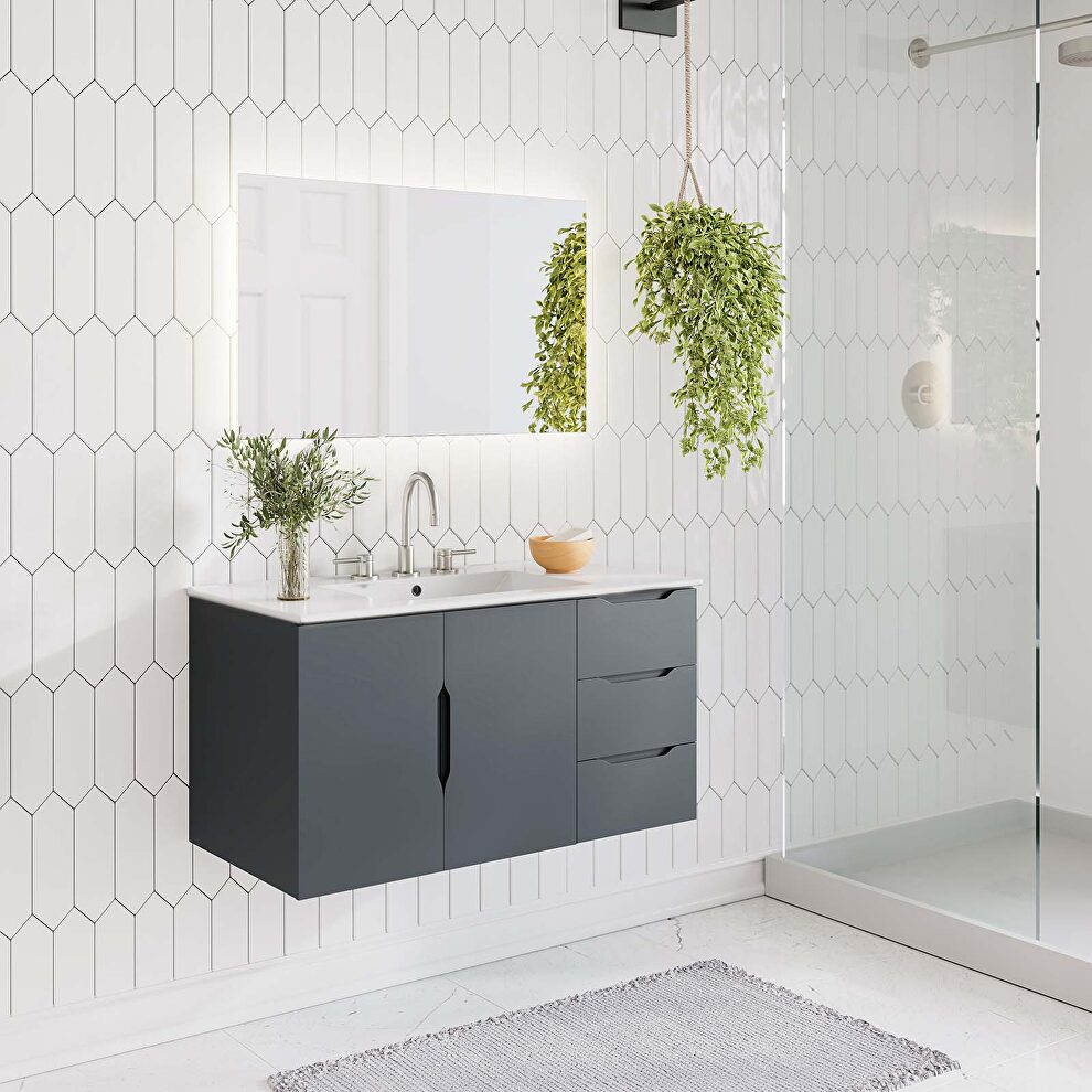Gray finish bathroom vanity w/ white sink ceramic basin by Modway