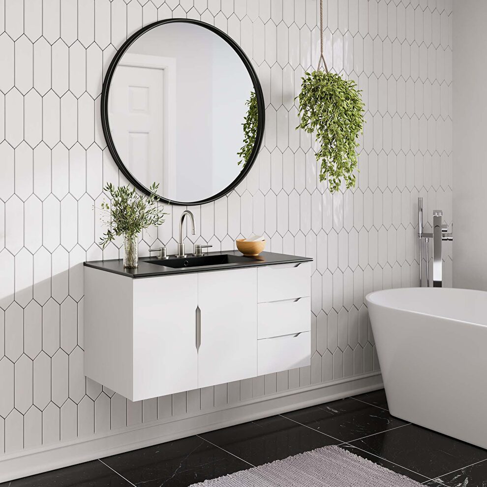White finish bathroom vanity w/ black sink ceramic basin by Modway