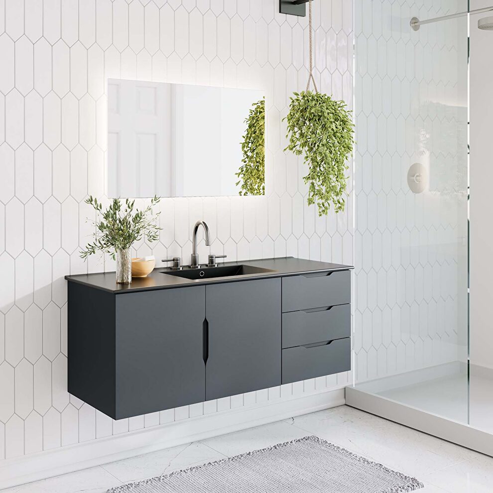 Gray finish bathroom vanity w/ black ceramic sink basin by Modway