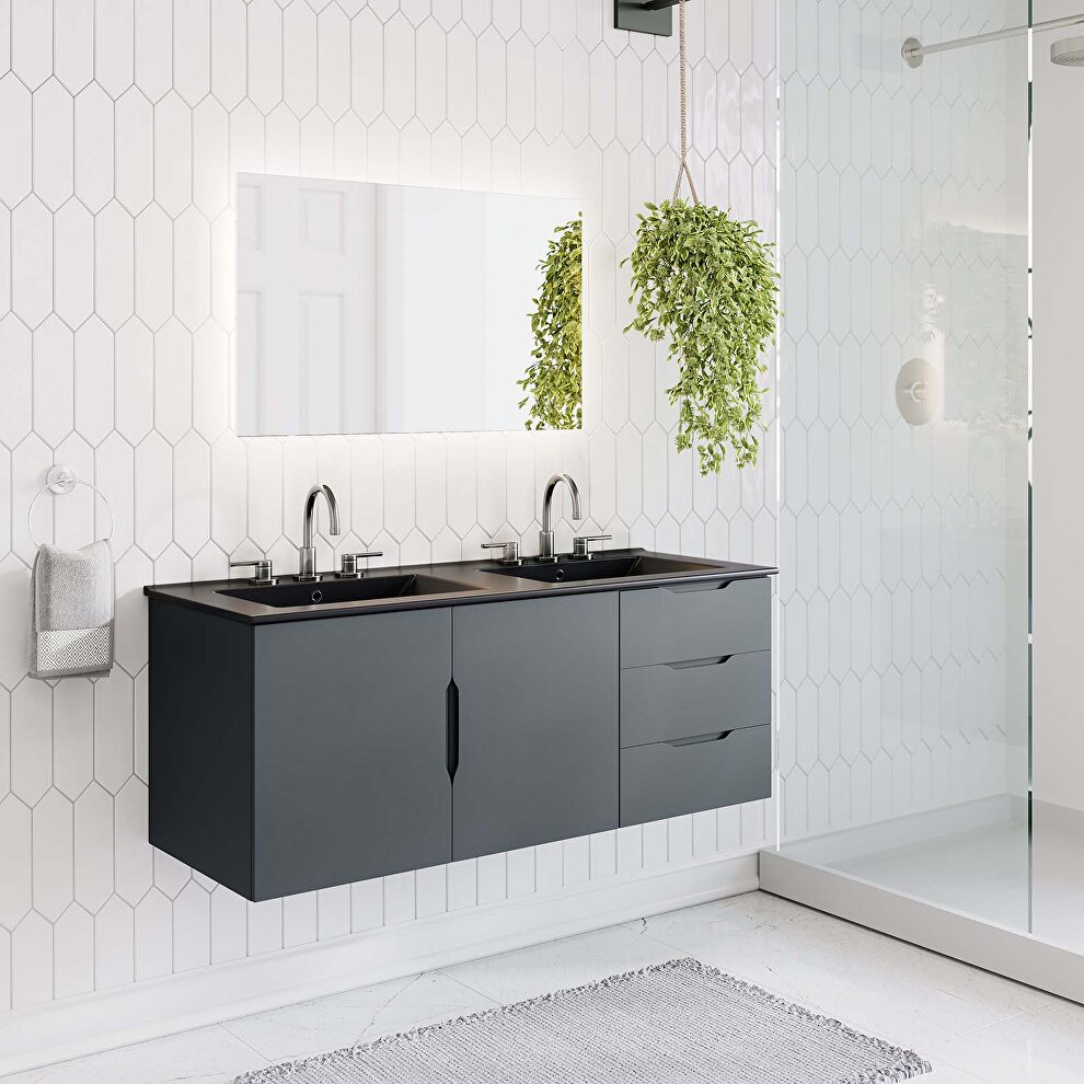 Gray finish bathroom vanity w/ double sink ceramic basin by Modway
