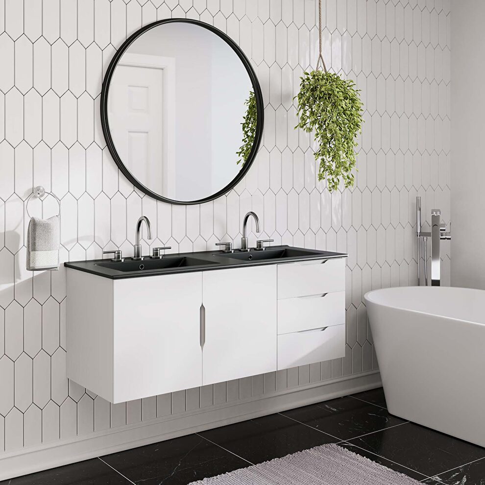 White finish bathroom vanity w/ double sink ceramic basin by Modway