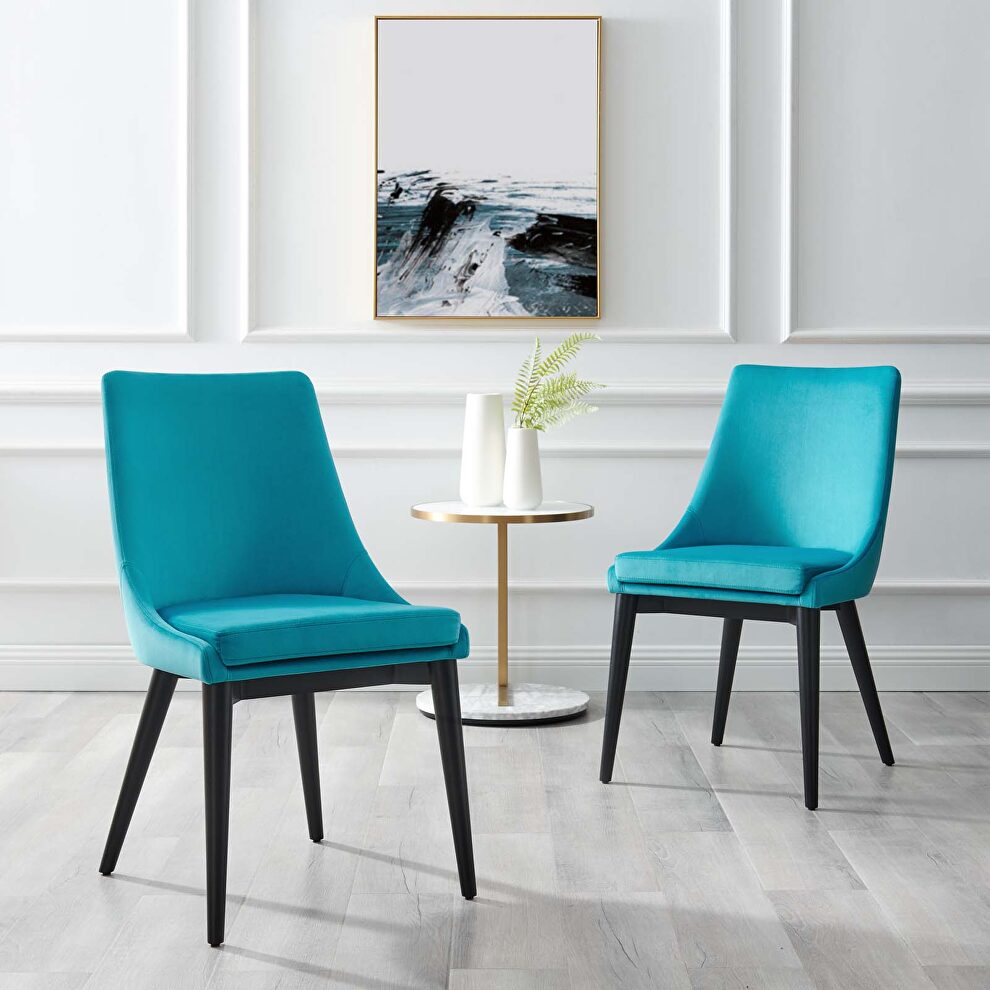 Blue finish performance velvet accent dining chairs - set of 2 by Modway