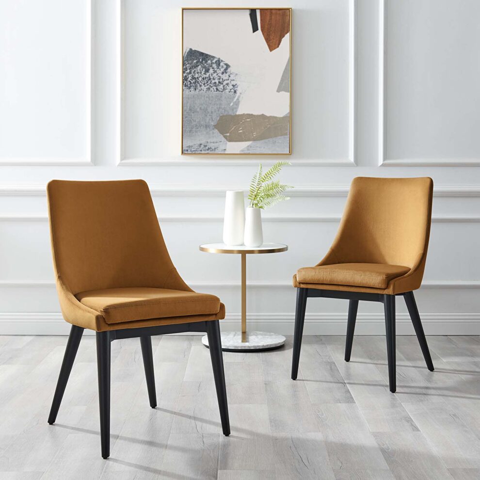 Cognac finish performance velvet accent dining chairs - set of 2 by Modway