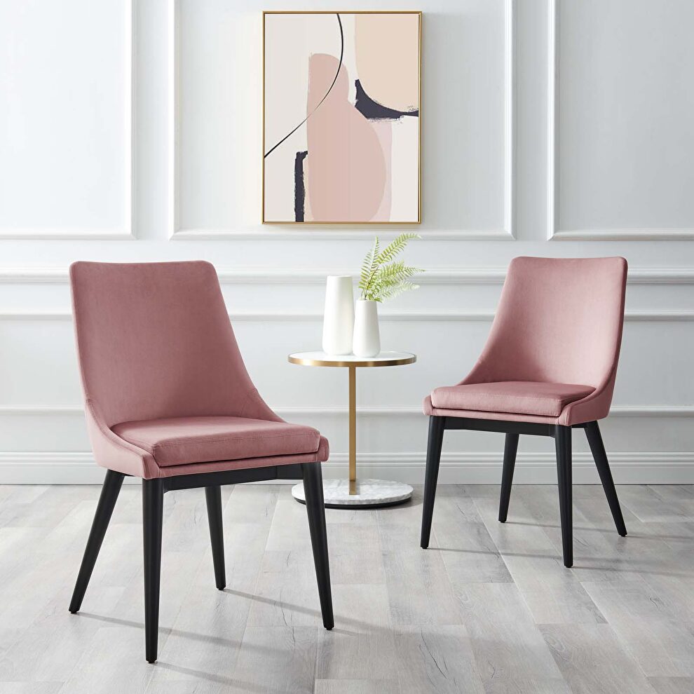Dusty rose finish performance velvet accent dining chairs - set of 2 by Modway