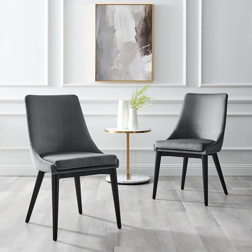 Gray finish performance velvet accent dining chairs - set of 2 by Modway