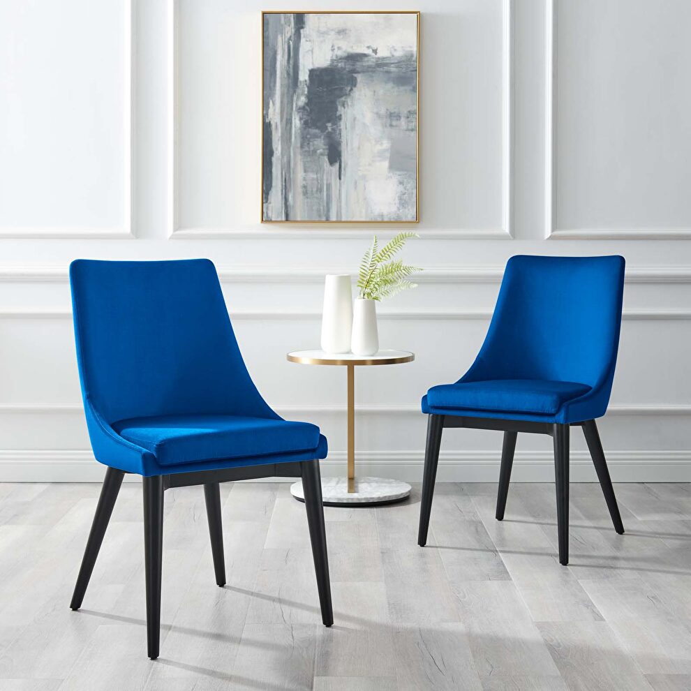 Navy finish performance velvet accent dining chairs - set of 2 by Modway
