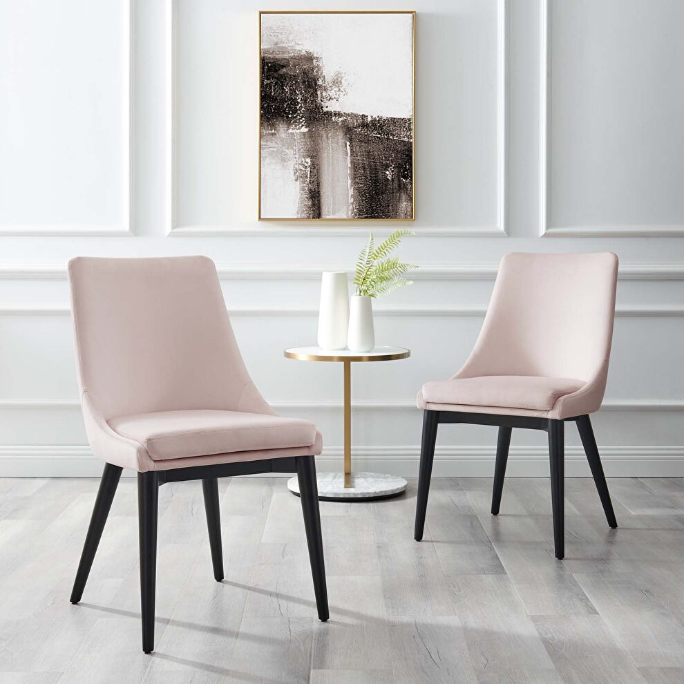 Pink finish performance velvet accent dining chairs - set of 2 by Modway