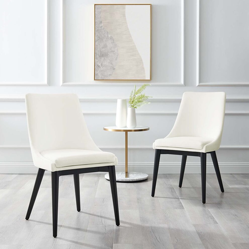 White finish performance velvet accent dining chairs - set of 2 by Modway