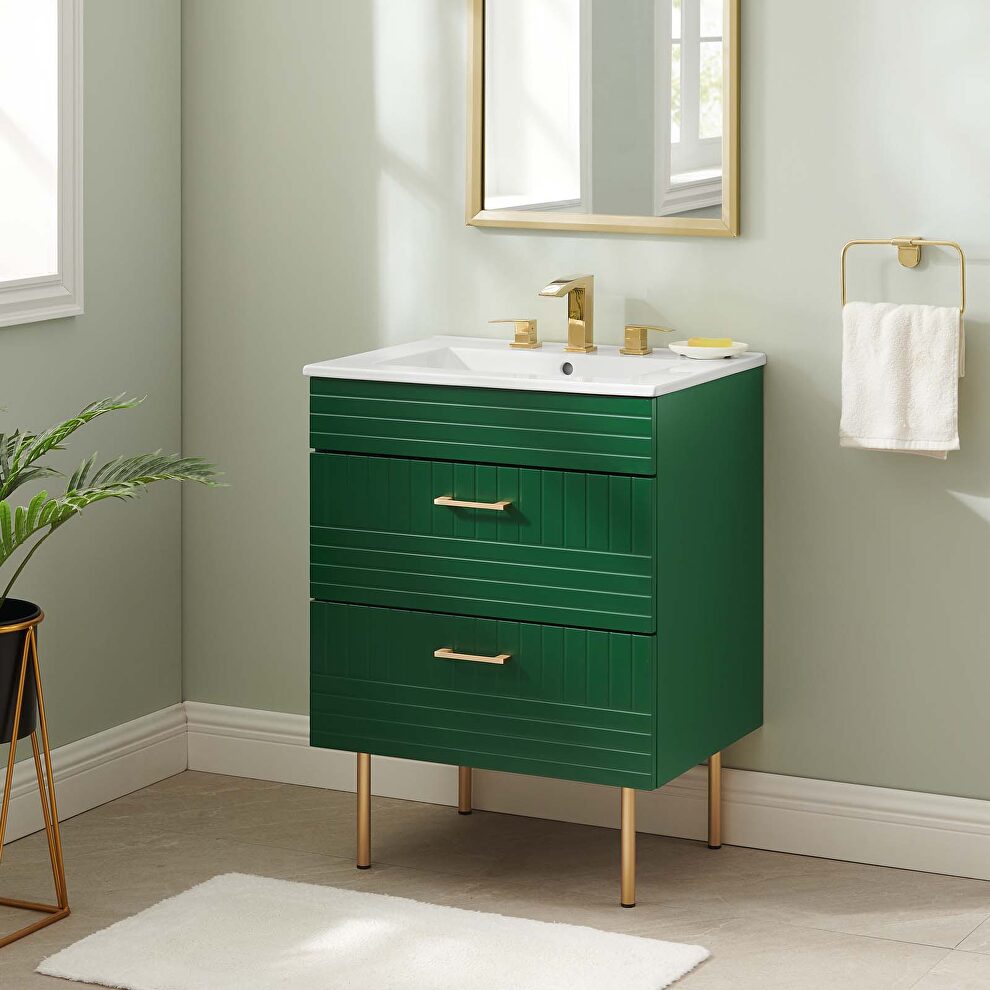 Green finish bathroom vanity w/ white ceramic sink basin by Modway