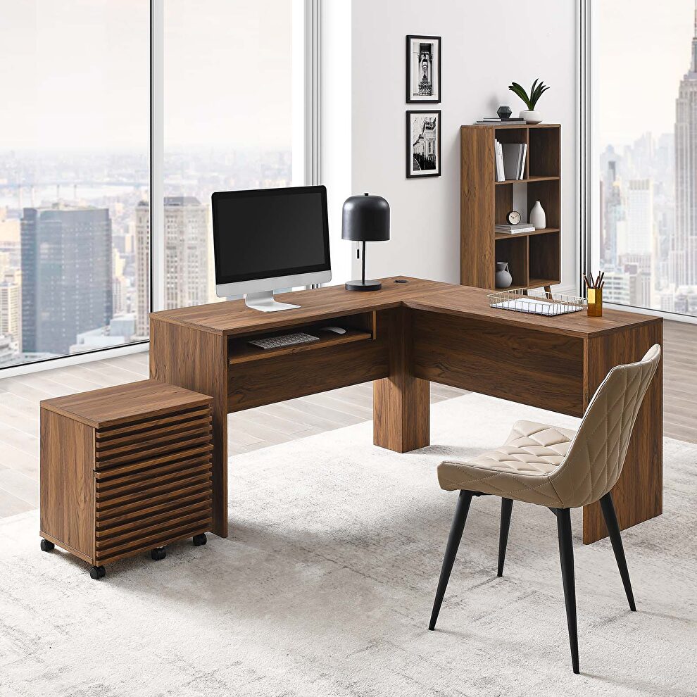 Wood desk and file cabinet set in walnut finish by Modway