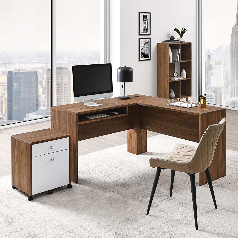 Wood desk and file cabinet set in walnut/ white finish by Modway