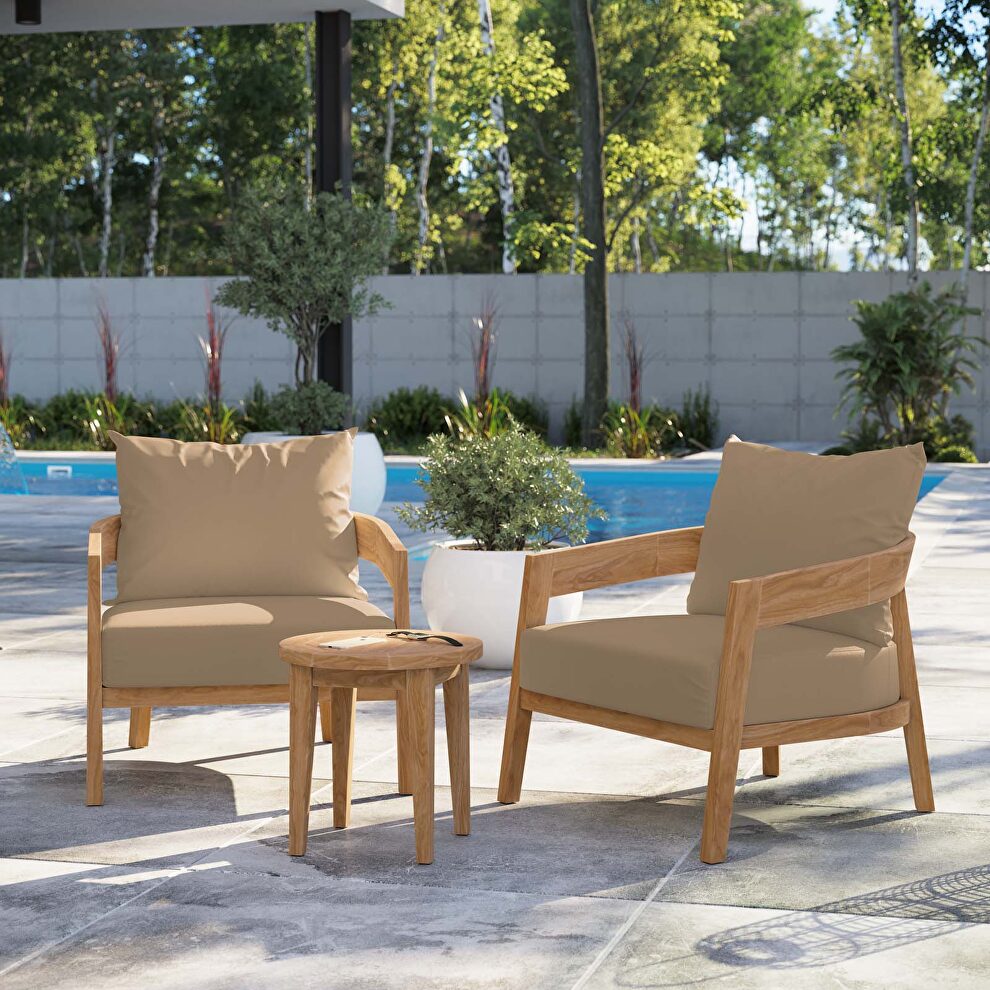 Natural/ light brown finish 3-piece teak wood outdoor patio outdoor patio set by Modway
