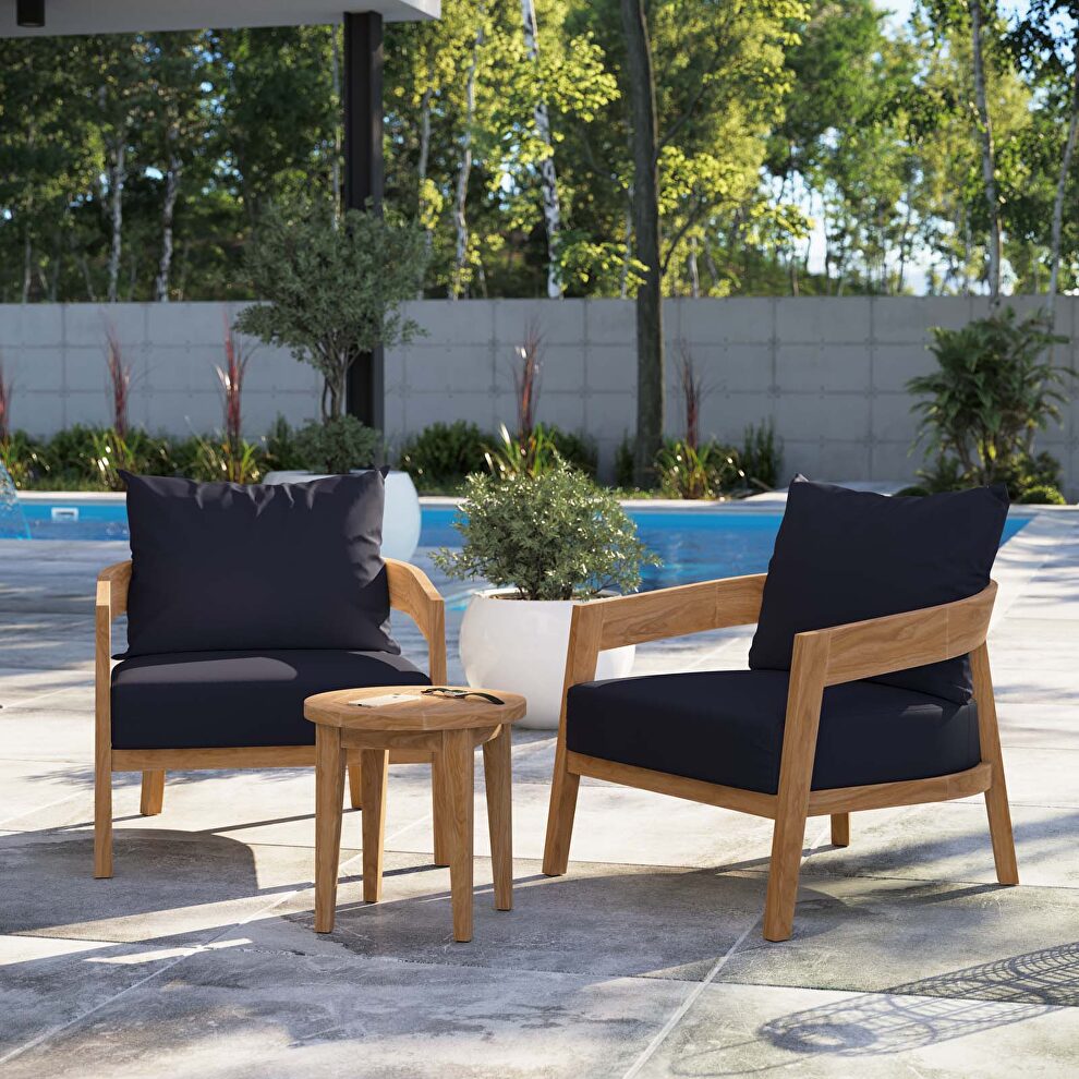 Natural/ navy finish 3-piece teak wood outdoor patio outdoor patio set by Modway