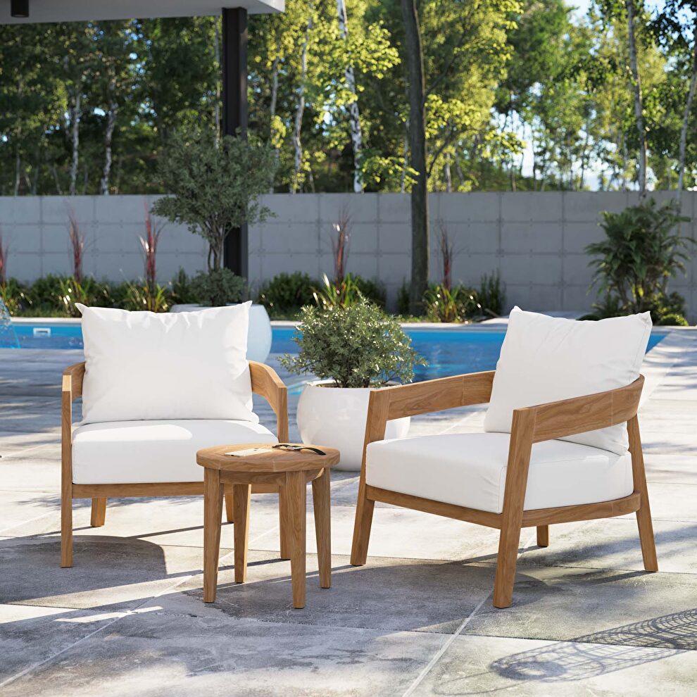 Natural/ white finish 3-piece teak wood outdoor patio outdoor patio set by Modway