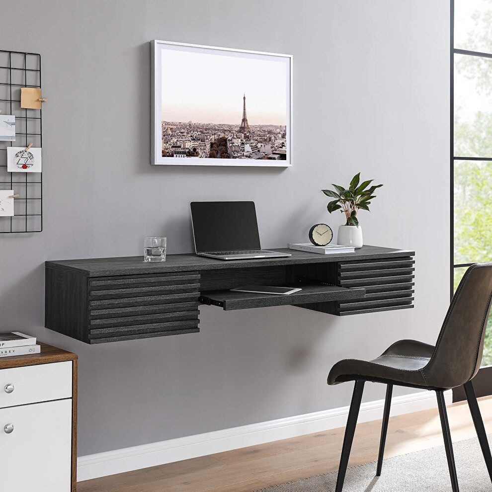 Wall mount wood office desk in charcoal finish by Modway