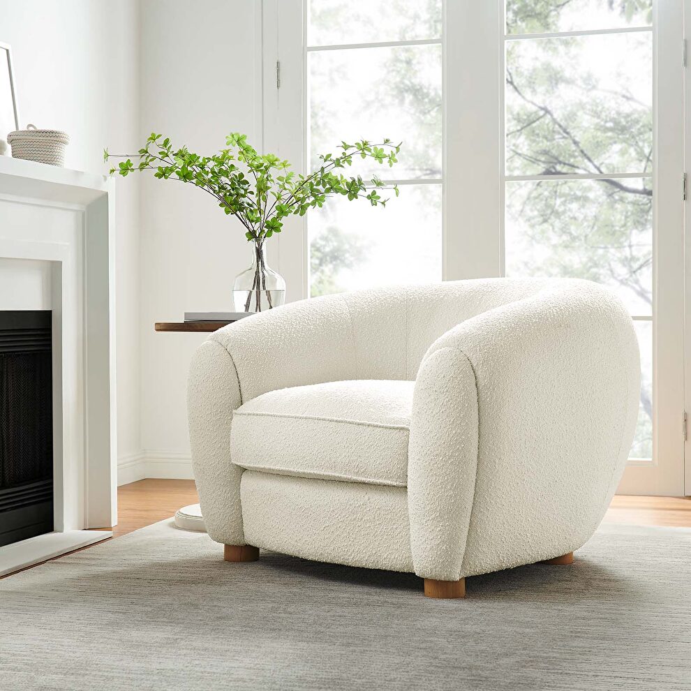 Ivory finish boucle upholstered fabric chair by Modway