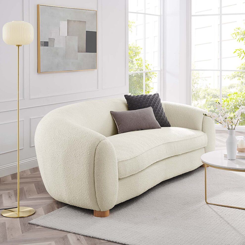 Ivory finish boucle upholstered fabric sofa by Modway
