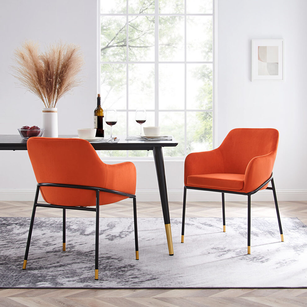 Orange finish performance velvet dining chair set of 2 by Modway