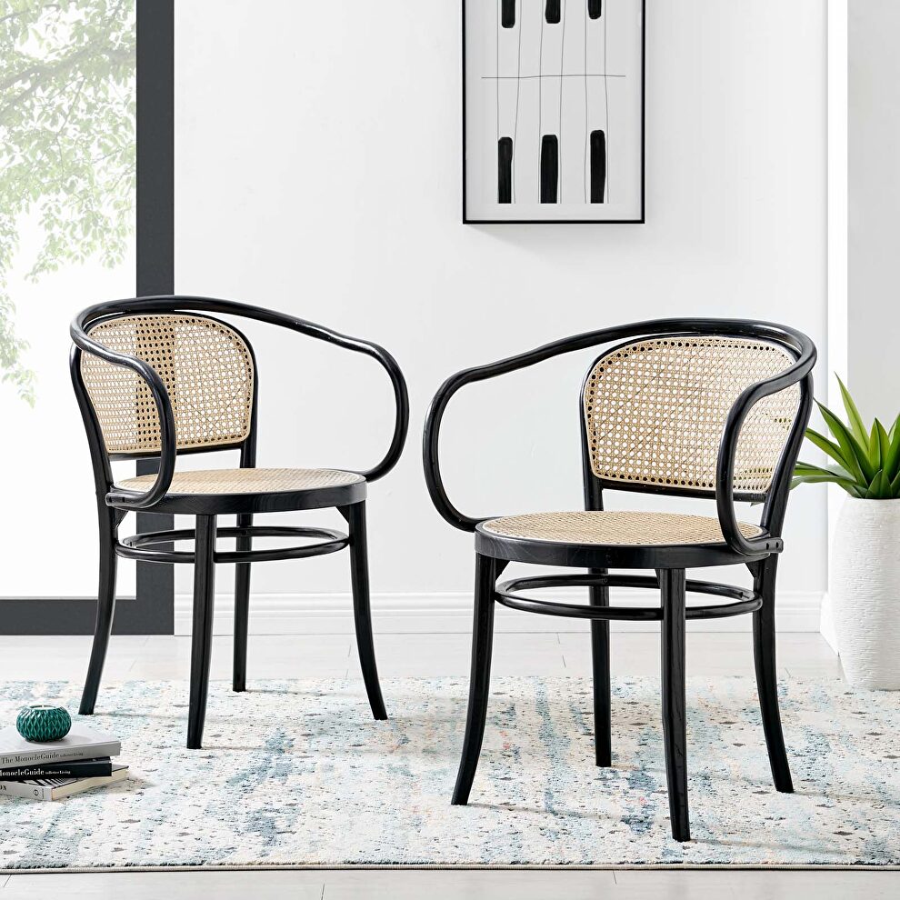 Black finish wood modern farmhouse style dining chair set of 2 by Modway