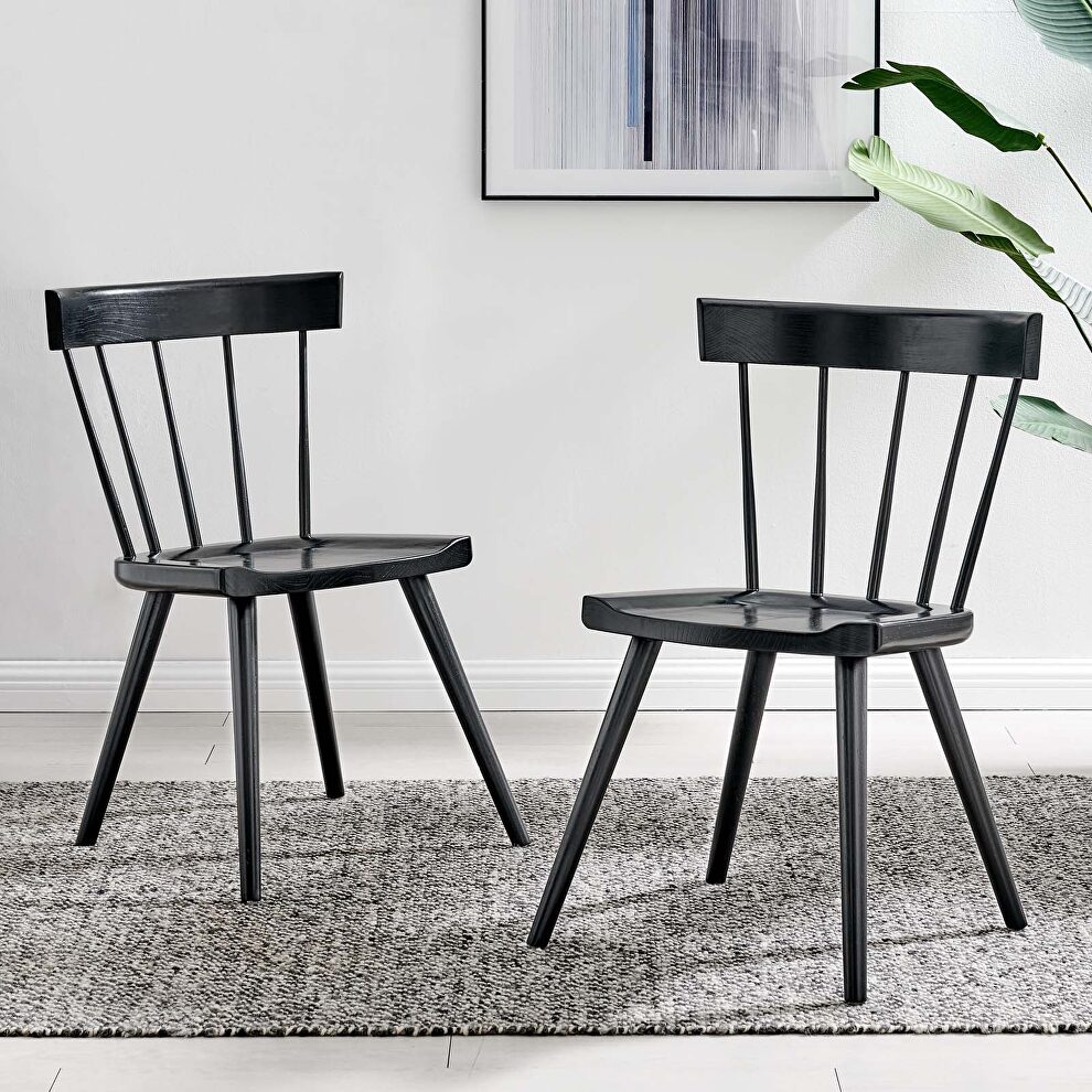 Black finish wood dining side chair set of 2 by Modway