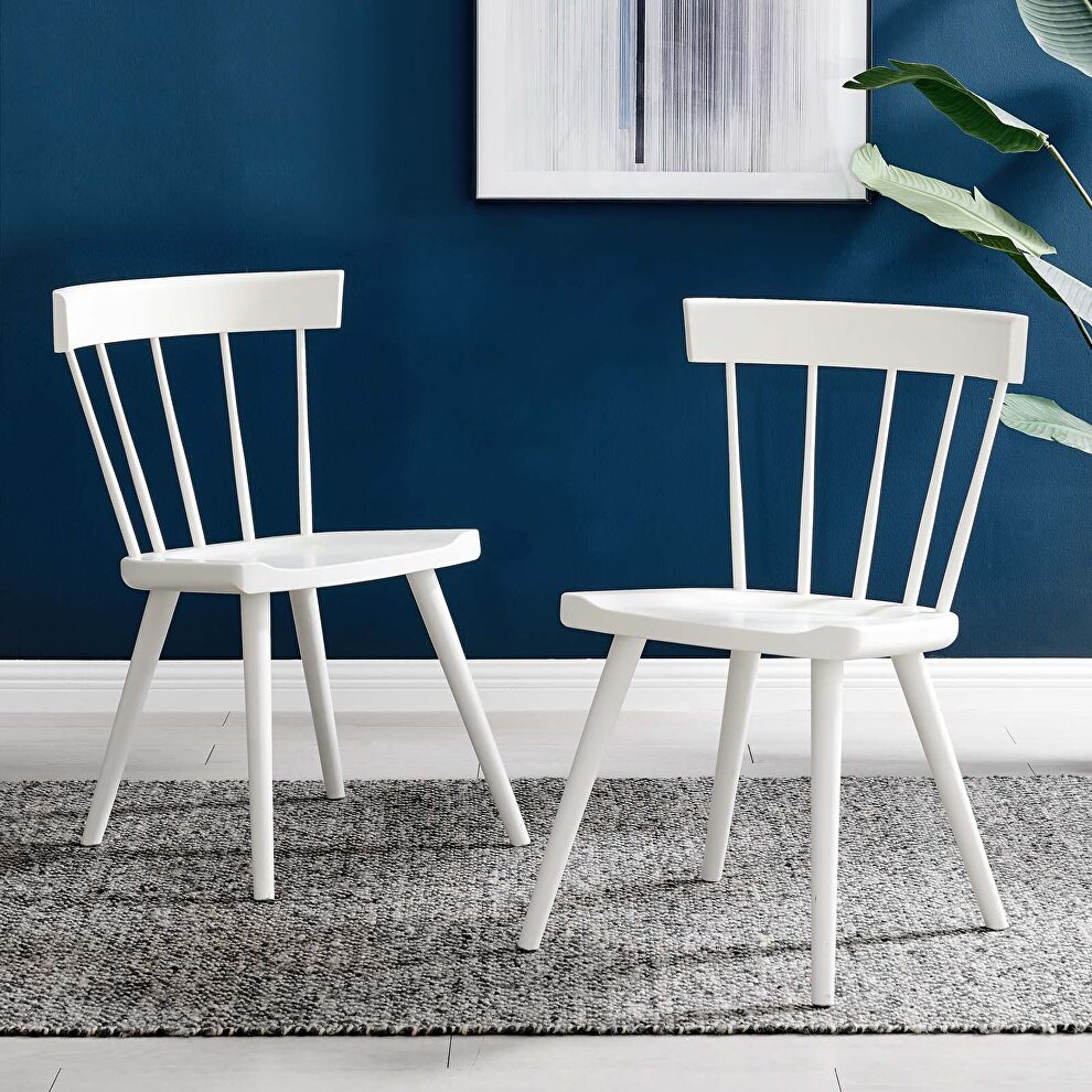 White finish wood dining side chair set of 2 by Modway