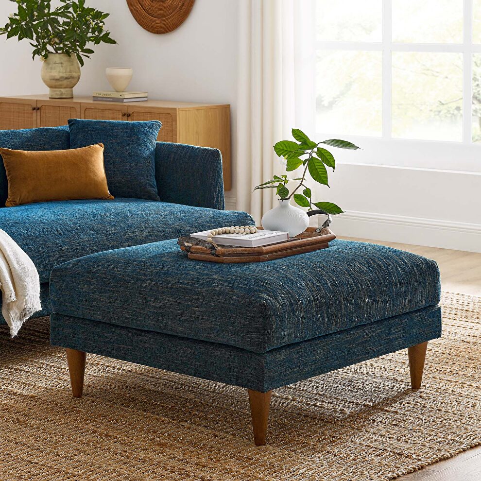 Navy fabric upholstered ottoman in mid-century style by Modway