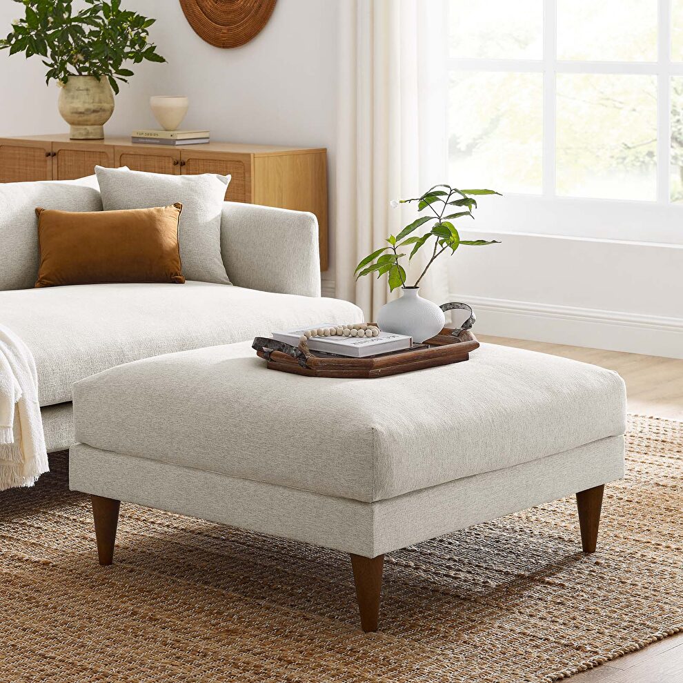 Ivory fabric upholstered ottoman in mid-century style by Modway